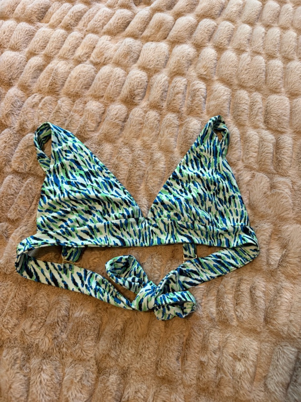 Skatie Green Blue Patterned Triangle Bikini Top